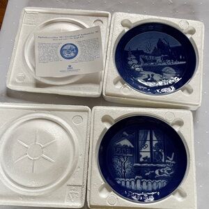 Royal Copenhagen Cobalt Blue Holiday Collector Plates, Pair
